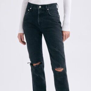 AGOLDE Cherie High Rise Straight Jeans SIZE 25 x 31 Black Distressed